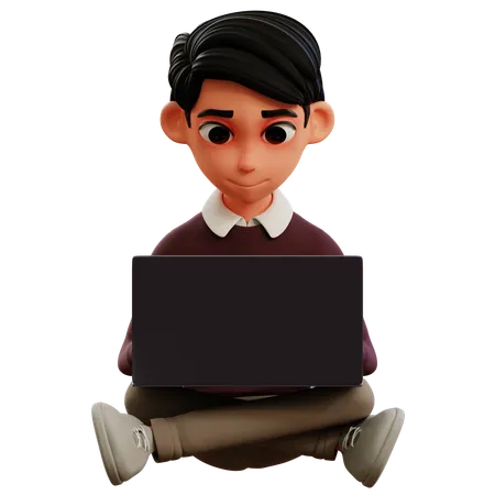 Jovem trabalhando com laptop  3D Icon