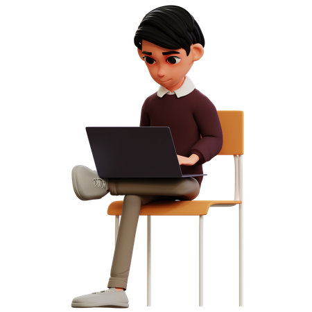 Jovem trabalhando com laptop  3D Icon