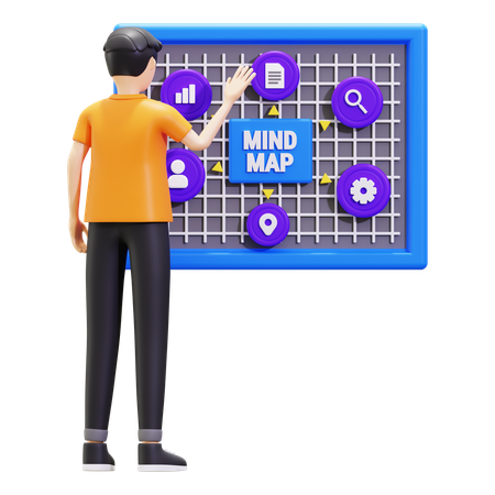 Jovem trabalhando em mapeamento mental  3D Icon