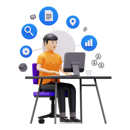 Jovem trabalhando no computador  3D Icon