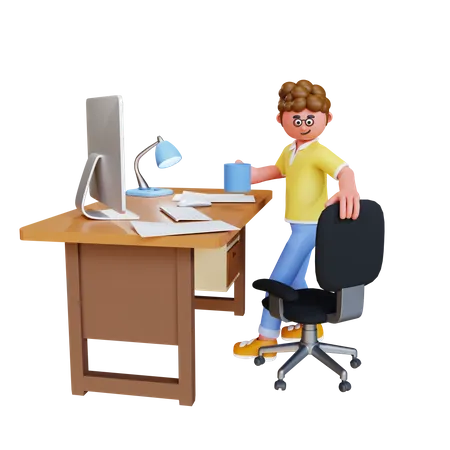 Jovem Trabalhando No Computador 3D Illustration
