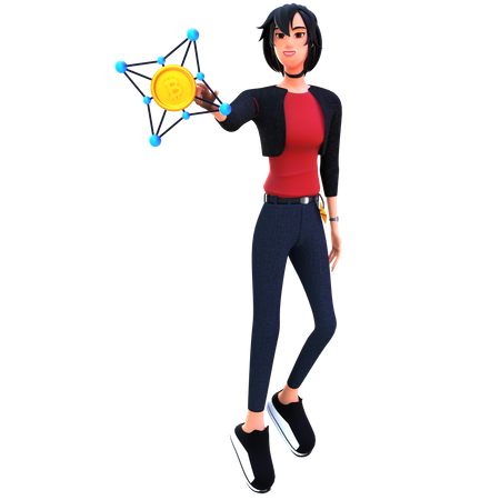 Jovem usa rede blockchain bitcoin  3D Icon