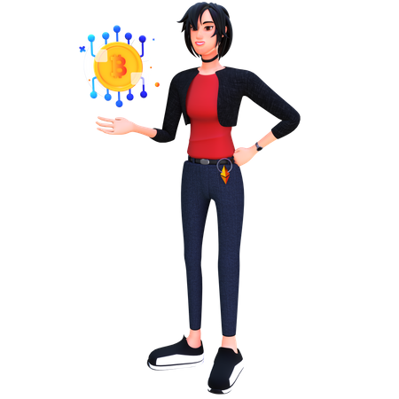 Jovem usa tecnologia bitcoin  3D Icon