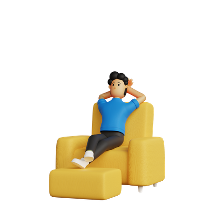 Joven, acostado, en, silla  3D Illustration