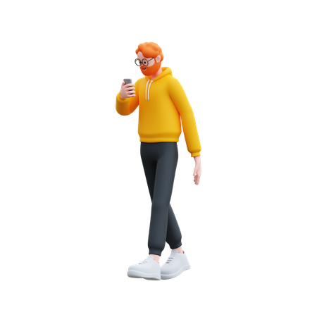 Joven caminando mientras charla por teléfono  3D Illustration