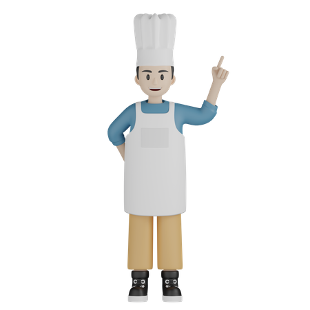 Cocinero joven que señala algo hacia arriba  3D Illustration