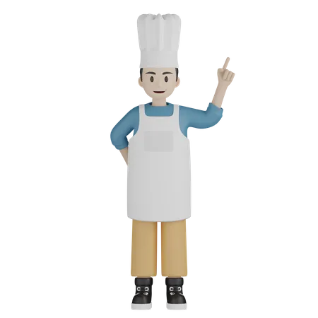 Cocinero joven que señala algo hacia arriba  3D Illustration