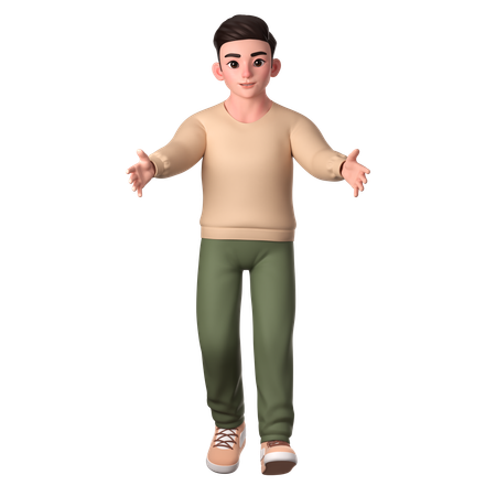 Hombre joven con ambas manos abiertas y dando un abrazo  3D Icon