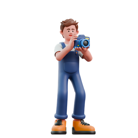 Hombre joven usando la cámara haciendo clic en la foto  3D Icon