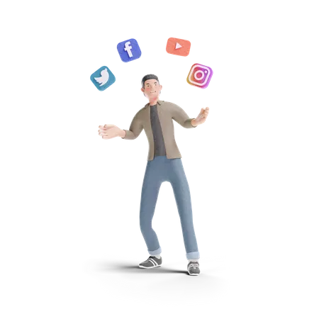Hombre joven con redes sociales  3D Logo