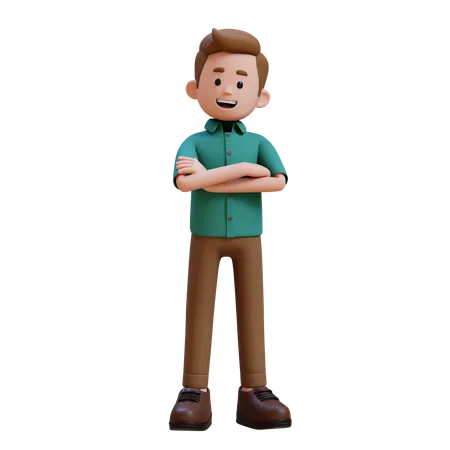 Hombre joven de pie con las manos cruzadas  3D Illustration