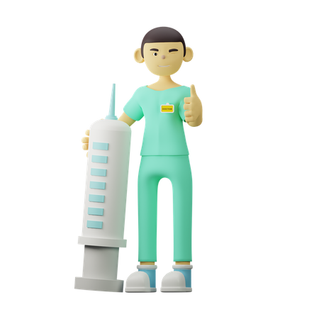 Doctor joven con inyección  3D Illustration