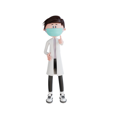 Doctor joven que muestra el gesto de los pulgares hacia arriba  3D Illustration