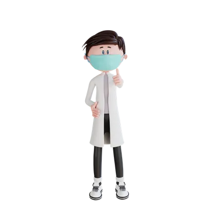 Doctor joven que muestra el gesto de los pulgares hacia arriba  3D Illustration