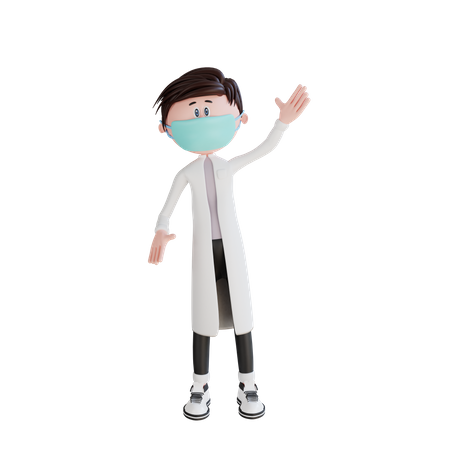 Doctor joven saludando pose  3D Illustration