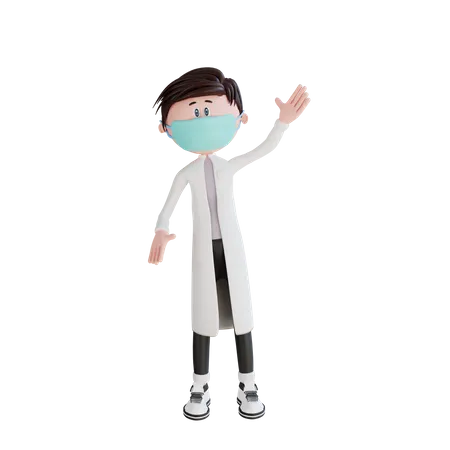 Doctor joven saludando pose  3D Illustration