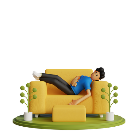 Joven durmiendo en el sofá  3D Illustration