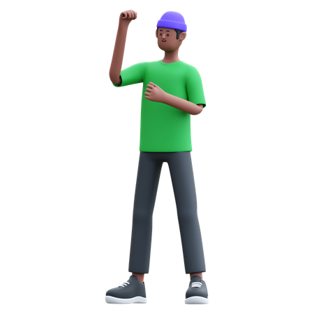 Joven emocionado y celebra el éxito.  3D Icon