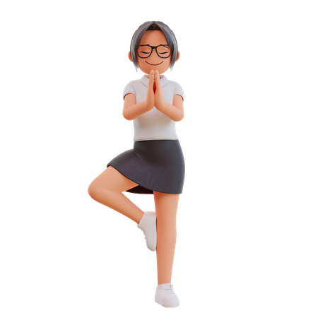 Postura de yoga joven empresaria  3D Illustration