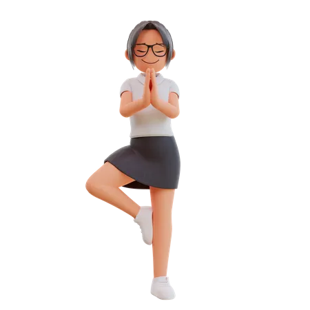 Postura de yoga joven empresaria  3D Illustration