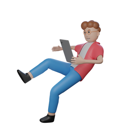 Joven flotando en el aire con tableta  3D Icon