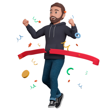 Joven gana la carrera  3D Icon
