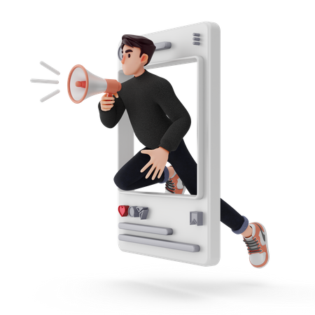 Joven haciendo marketing móvil  3D Icon