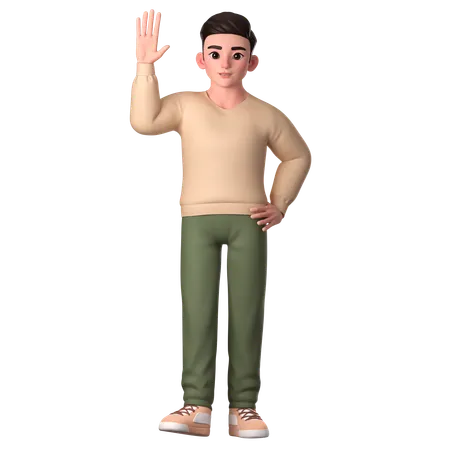 Joven Hola saludo con gesto de mano abierta  3D Illustration