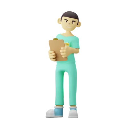 Doctor joven con informe médico  3D Illustration