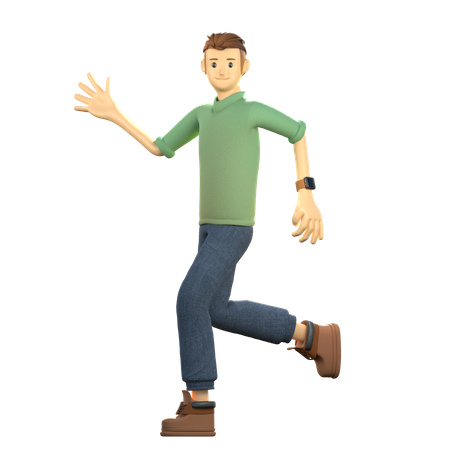 Joven mostrando la mano izquierda y corriendo  3D Icon