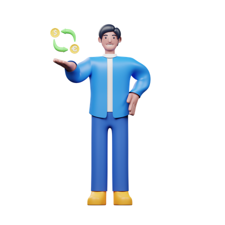 Joven mostrando moneda de cambio  3D Icon