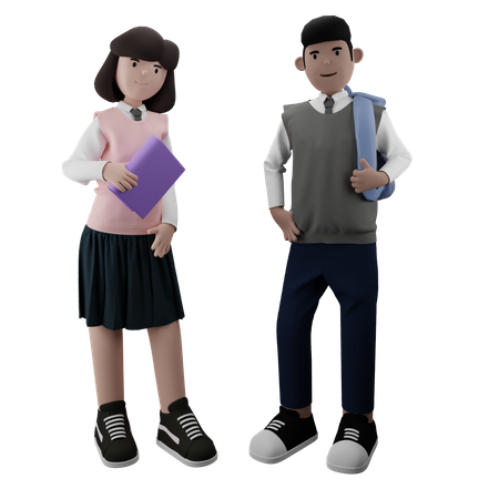 Estudiante joven y niña  3D Illustration