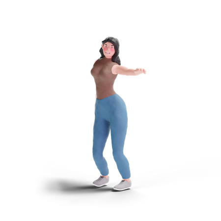 Chica joven de pelo largo bailando  3D Illustration