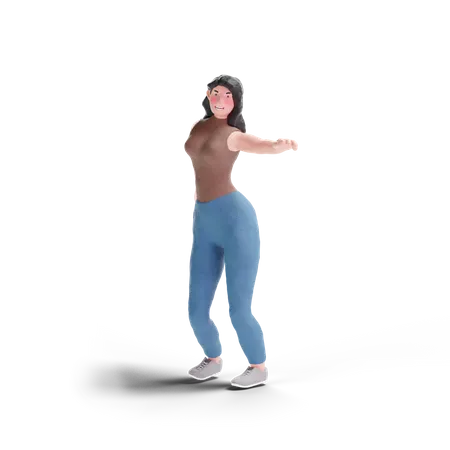 Chica joven de pelo largo bailando  3D Illustration