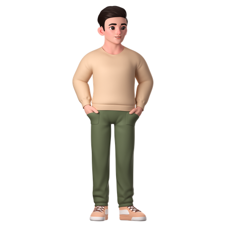 Joven posando con la mano en el bolsillo del pantalón  3D Illustration