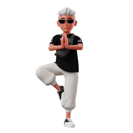 Postura de yoga para niño joven  3D Illustration