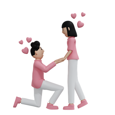 Un joven propone matrimonio a una mujer el día de San Valentín  3D Illustration