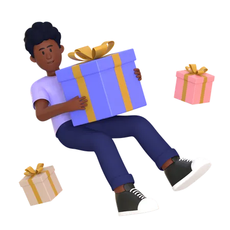 Hombre joven sosteniendo regalo de compras  3D Illustration