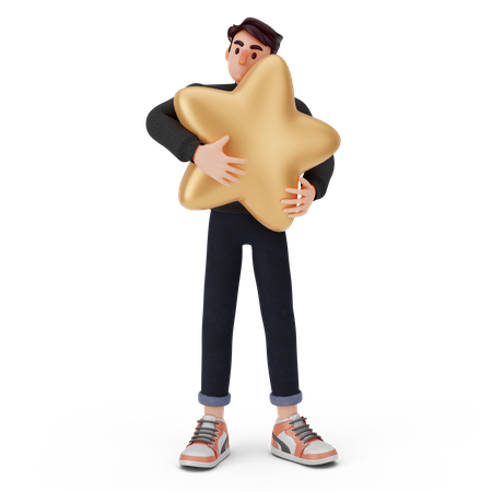 Niño joven, tenencia, estrella  3D Illustration