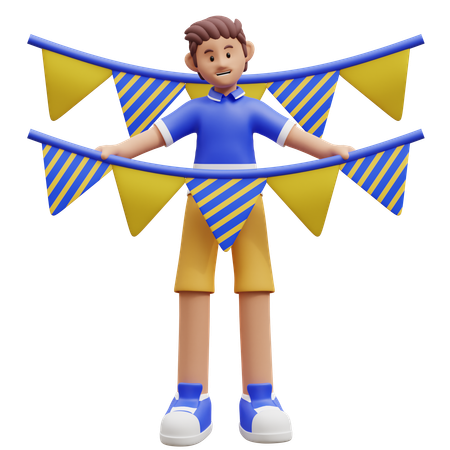 Joven sosteniendo la bandera del partido  3D Icon