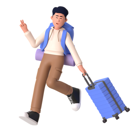 Joven va de viaje  3D Illustration