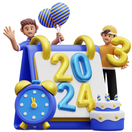 Jóvenes celebrando el año nuevo  3D Illustration