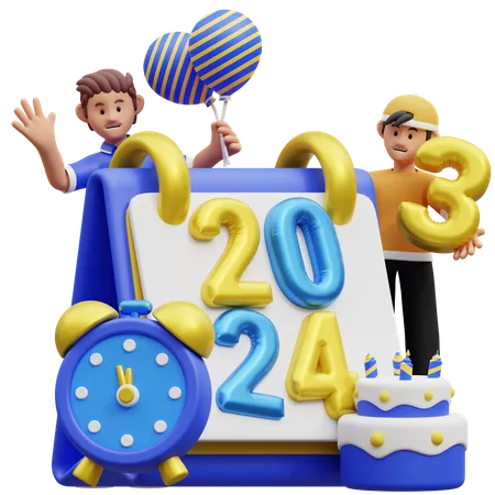 Jóvenes celebrando el año nuevo  3D Illustration