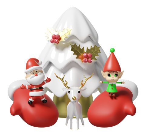 Joyeuse fête de Noël avec des rennes  3D Illustration