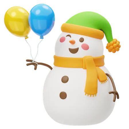 Joyeux bonhomme de neige avec des ballons volants  3D Icon