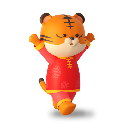 Tigre mignon chinois joyeux  3D Illustration
