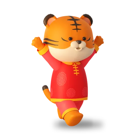 Tigre mignon chinois joyeux  3D Illustration