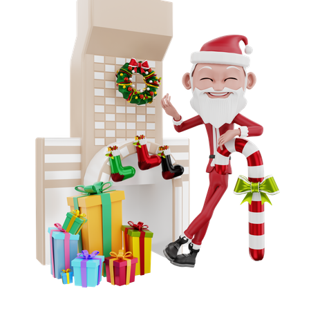 Joyeux père Noël montrant la décoration de Noël  3D Illustration