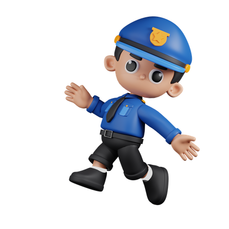 Heureux policier sautant  3D Illustration