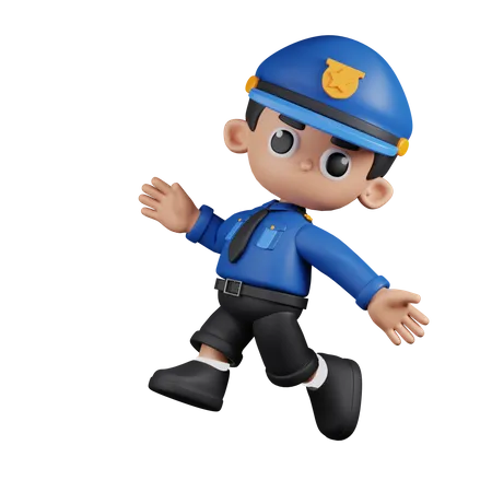 Heureux policier sautant  3D Illustration